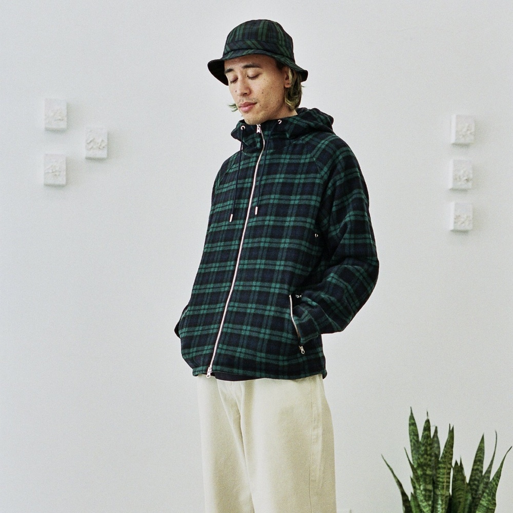 POP TRADING COMPANY AMS HOODED CHECK JACKET
